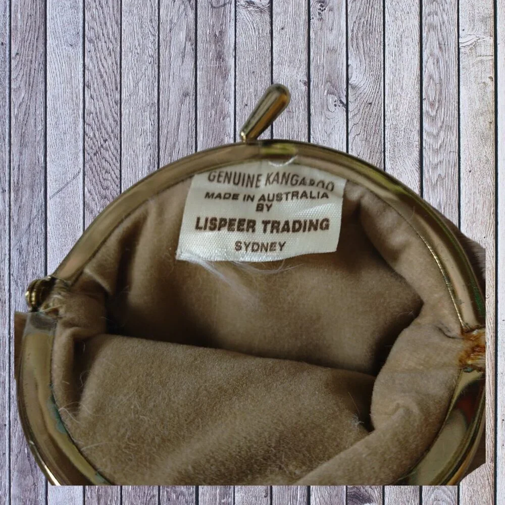 Genuine Kangaroo Lispeer Trading Co. Brown Kiss Lock Change Purse Vintage